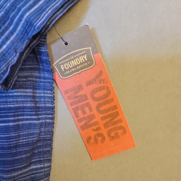Foundry Men's Sz 2XL Blue Striped Short Sleeve Button Up Shirt 100% Cotton, NEW! - Picture 7 of 9
